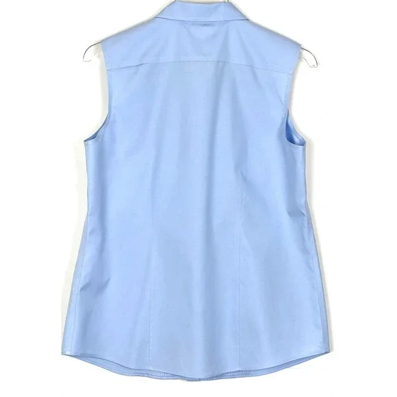 L.L.Bean Sleeveless Shirt Women S Light Blue Excellent Pintuck Wrinkle Resist - Picture 4 of 8
